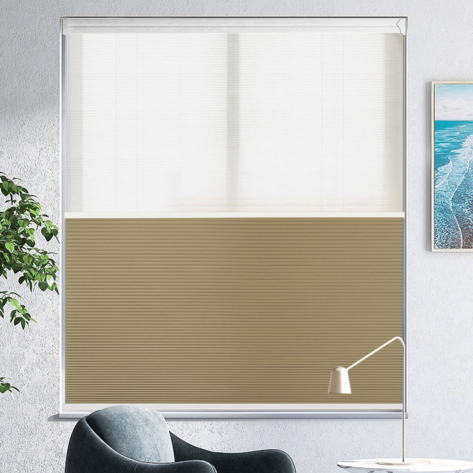 2-in-1 blind, mesh with khaki blackout