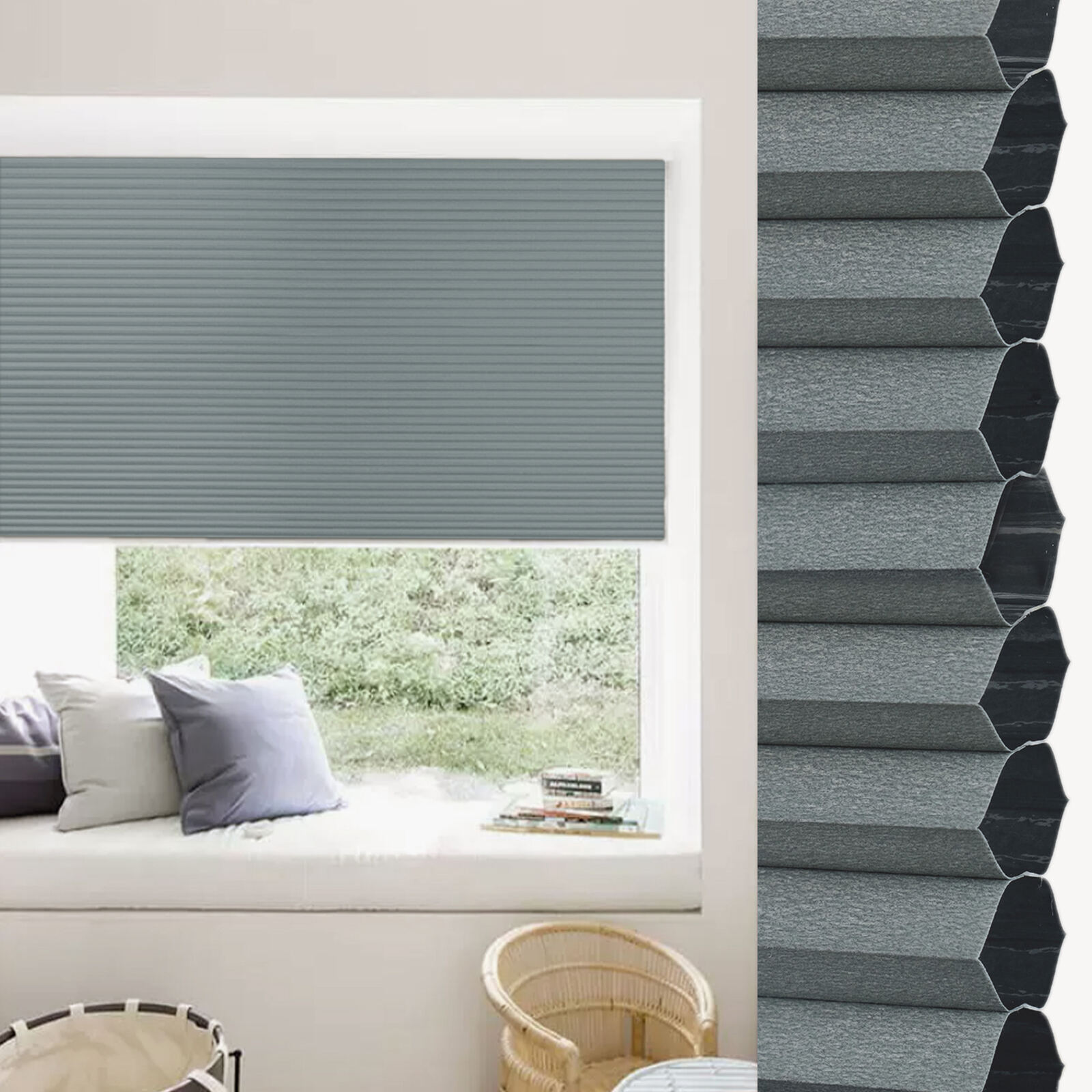 Grey room-darkening fabric